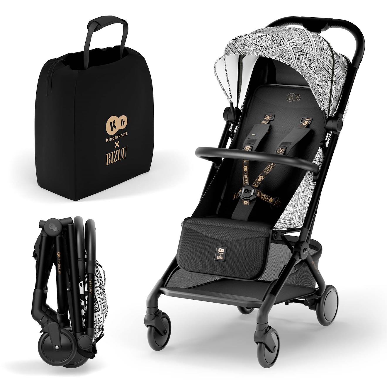 Poussette Cabine Kinderkraft Pilot 2 Avec Pliage À Une Main, Position Allongée, Harnais Magnétique Et Upf50+ Noir
