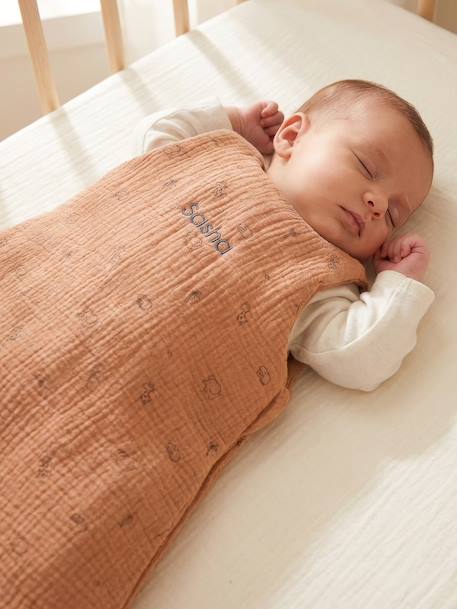 Vertbaudet - Gigoteuse personnalisable gaze de coton Bio JUNGLE marron imprimé