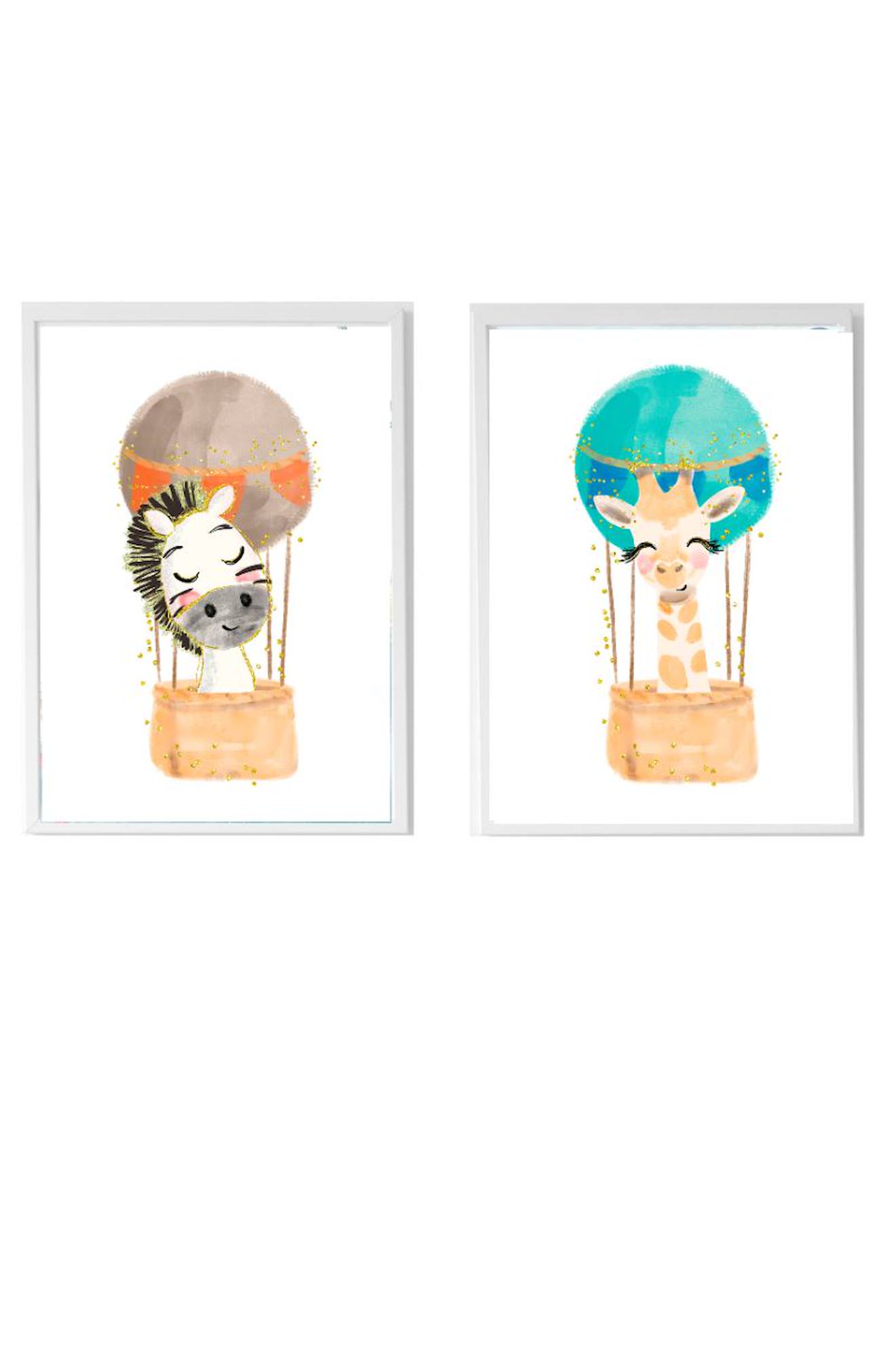 Lot 2 Cadres Muraux Enfant Zèbre + Girafe Multi Coloured