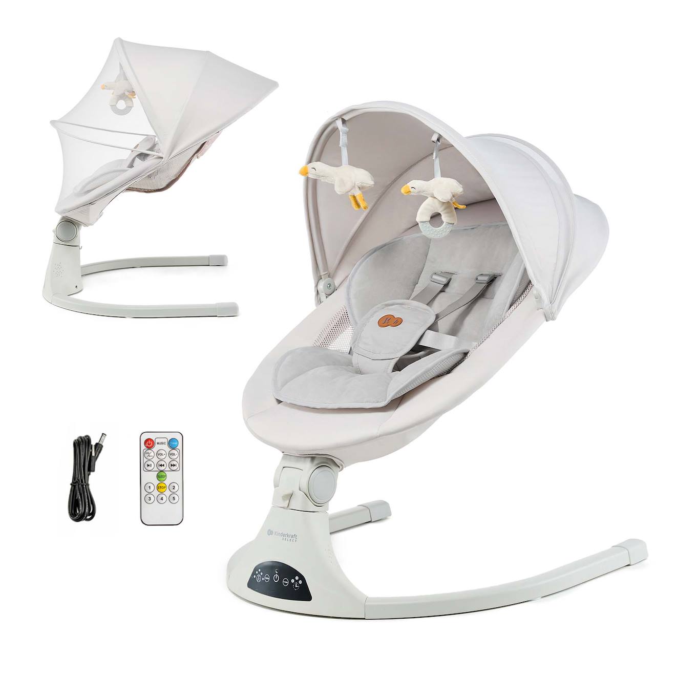 Transat Électrique Kinderkraft Tulsy Avec 5 Vitesses De Balancement, Bluetooth, Télécommande Et Dossier Réglable Beige (Kinderkraft) - Couverture