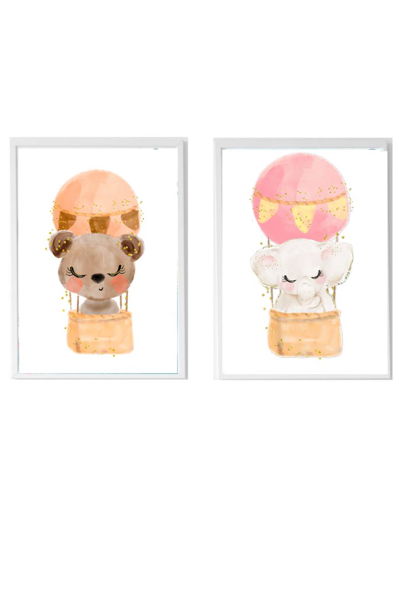 Lot 2 Cadres Muraux Enfant Ours + Éléphant Multi Coloured