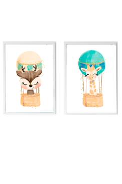 Lot 2 cadres muraux enfant cerf + girafe  - vertbaudet enfant