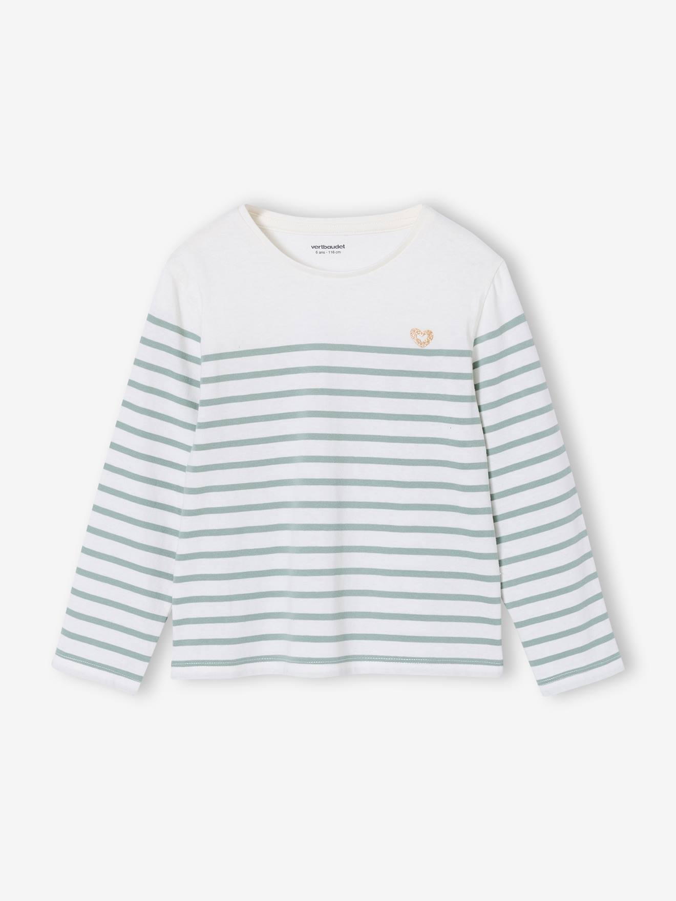 Tee-shirt marinire fille manches longues vert sauge 10 €