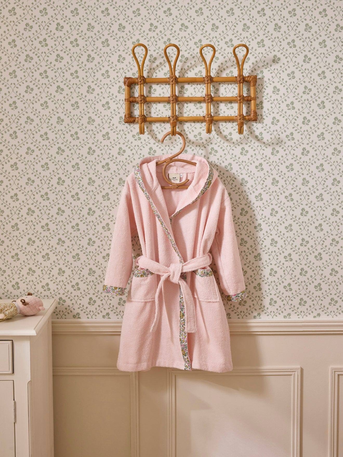 Peignoir Enfant En Éponge Et Tissu Liberty Rose Clair Uni