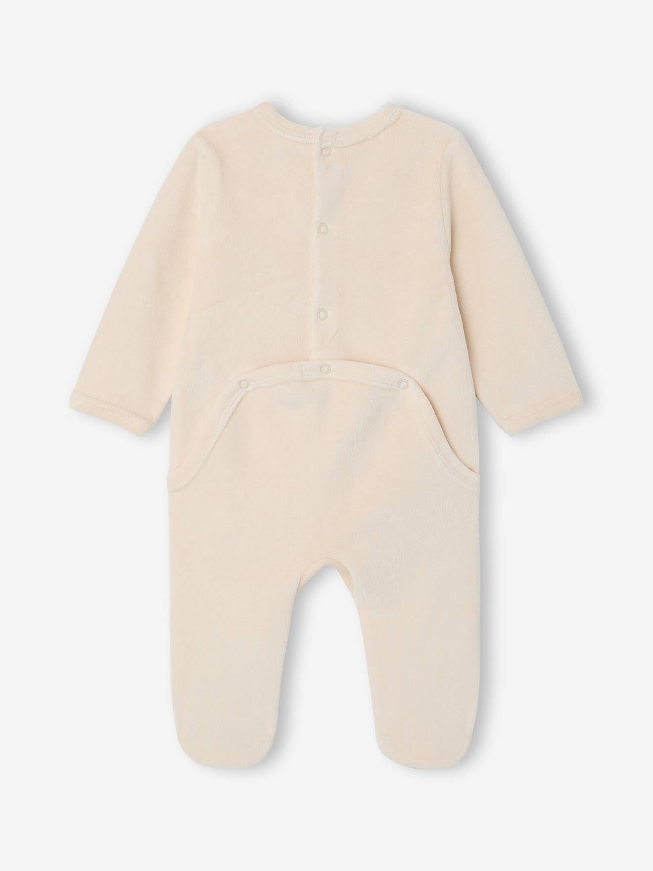 Pyjama naissance en velours écru (Vertbaudet) - Image 1