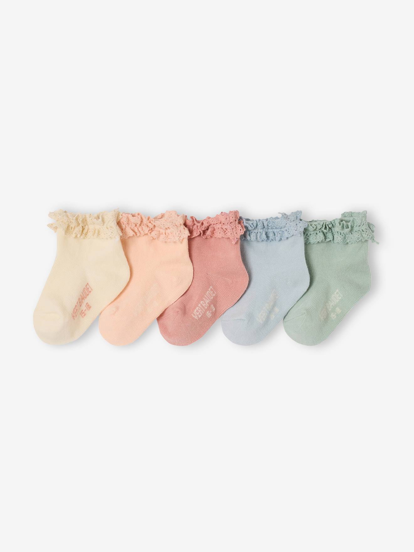 Lot de 5 paires de mi-chaussettes dentelle bébé blush