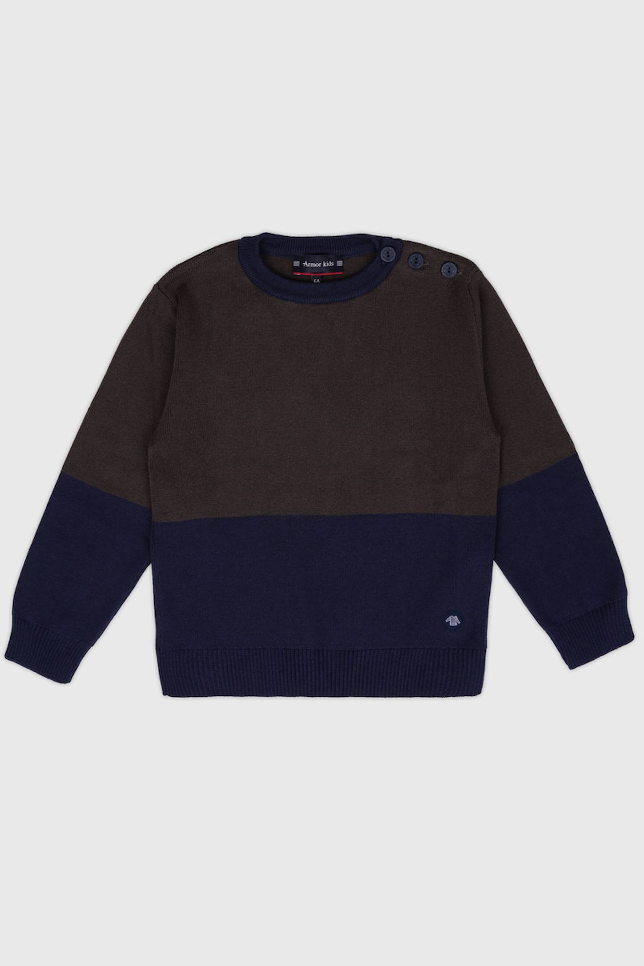 Pull Marin Bicolore En Coton Et Laine Enfant Nine Iron / Marine Deep