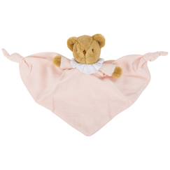 Jouet-Doudou plat avec hochet ours rose poudré