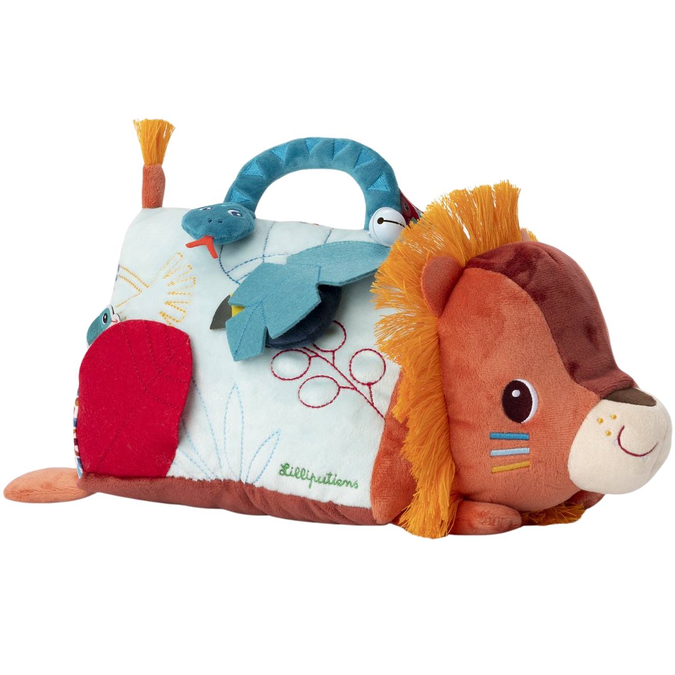 Peluche D’activités Bébé Avec Miroir Et Textures – Jouet D’éveil Sensoriel, Dès 3 Mois Orange, Jaune, Bleu