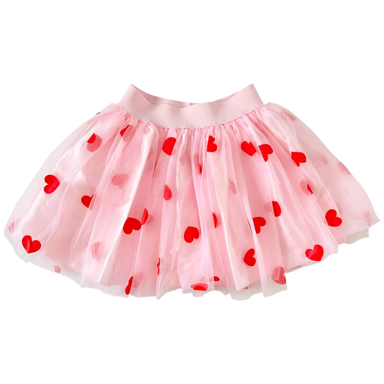 Jupe Enfant En Tulle Rose À Cœurs Rouges – Taille Élastique, Idéale Fête Et Déguisement (3-8 Ans) Rose