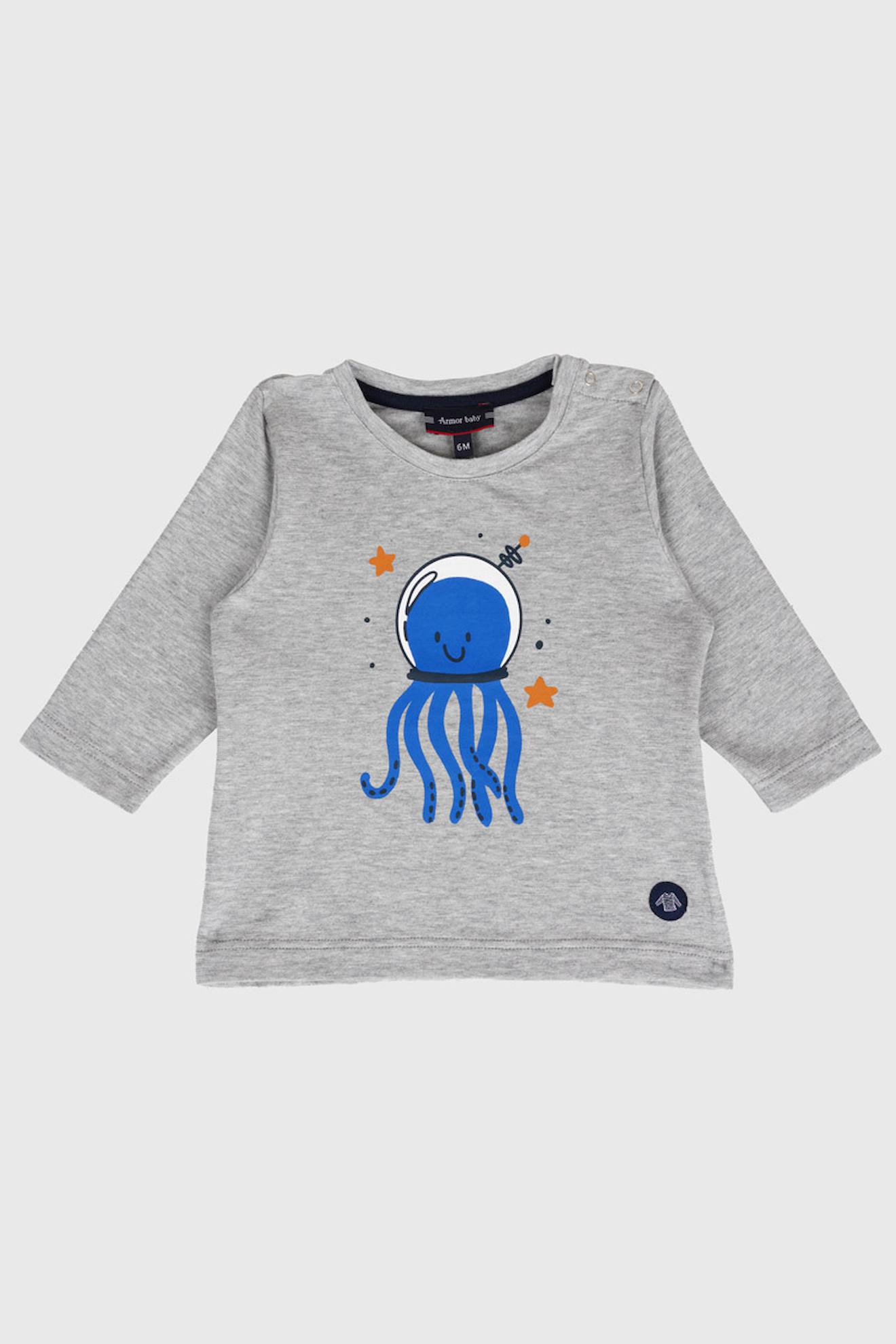 T-shirt manches longues en coton léger bébé gris chine clair