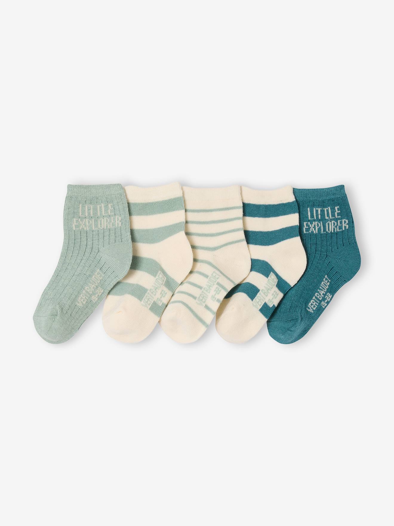 Lot de 5 paires de chaussettes bébé garçon vert d'eau