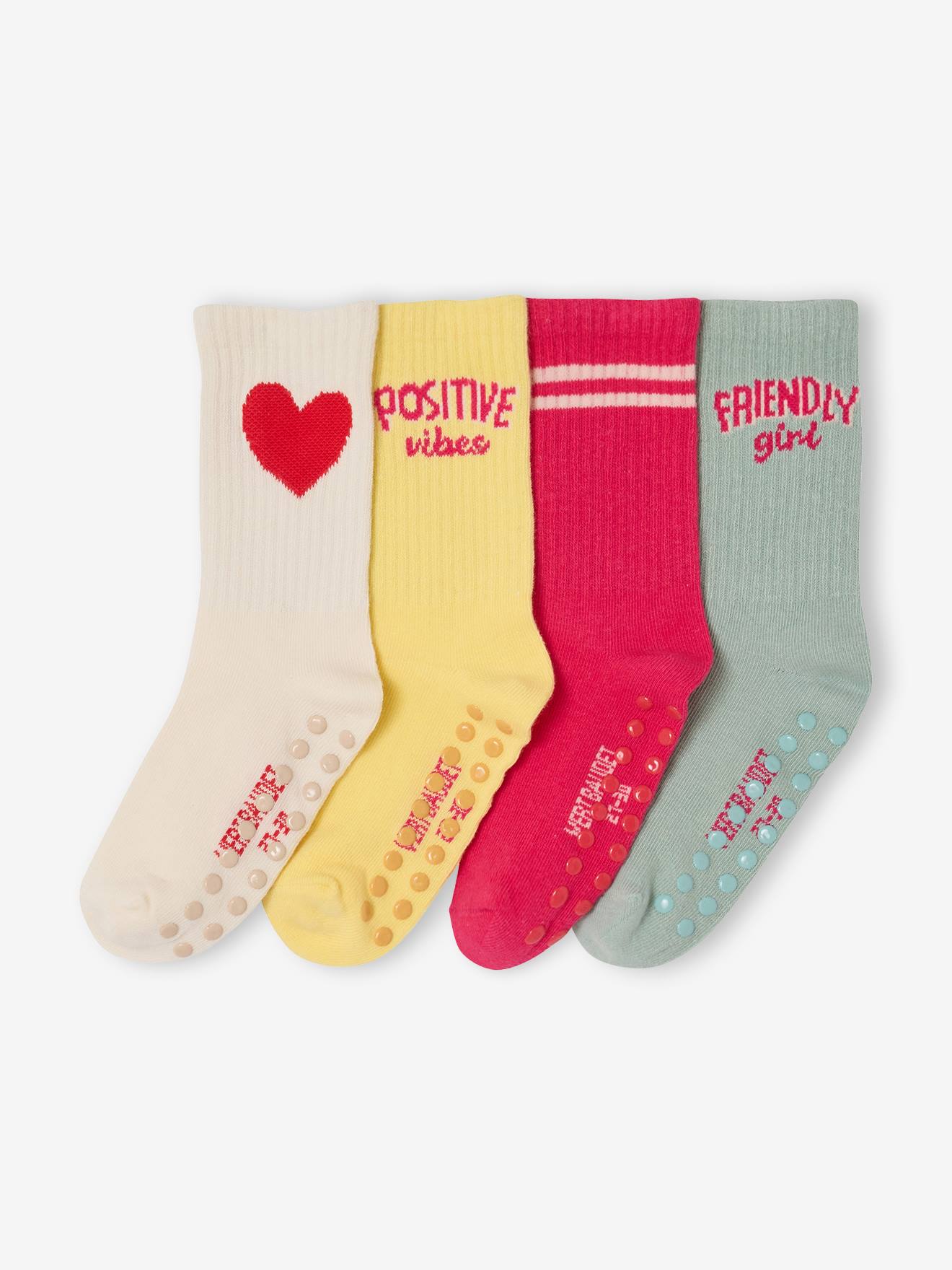 Lot 4 chaussettes fille antidérapantes rose