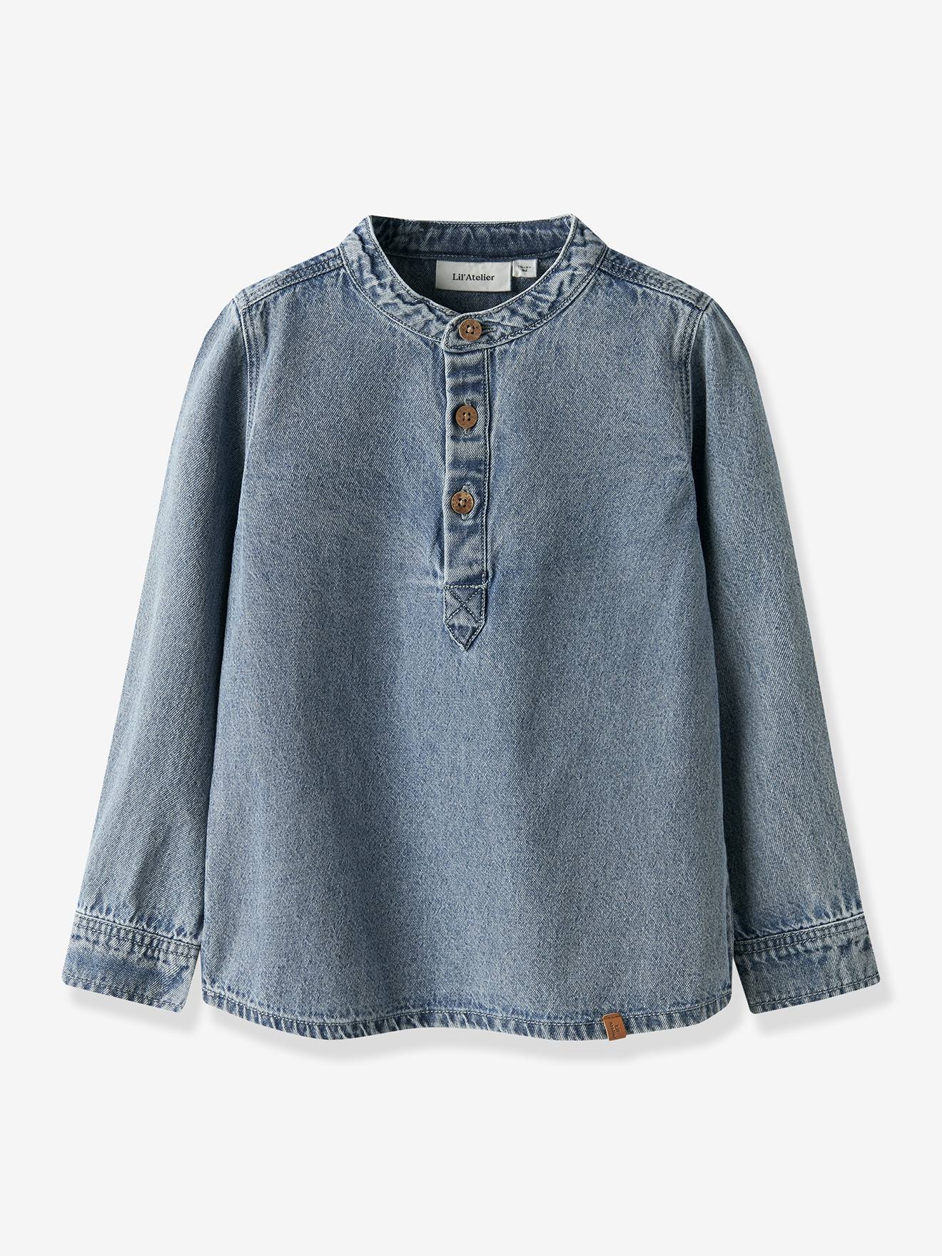 Chemise en jean garçon Lil' Atelier MINI coupe tunique en coton denim bleached