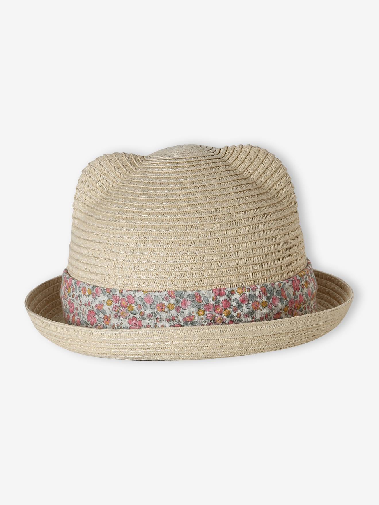 Chapeau paille bébé fille ruban sable
