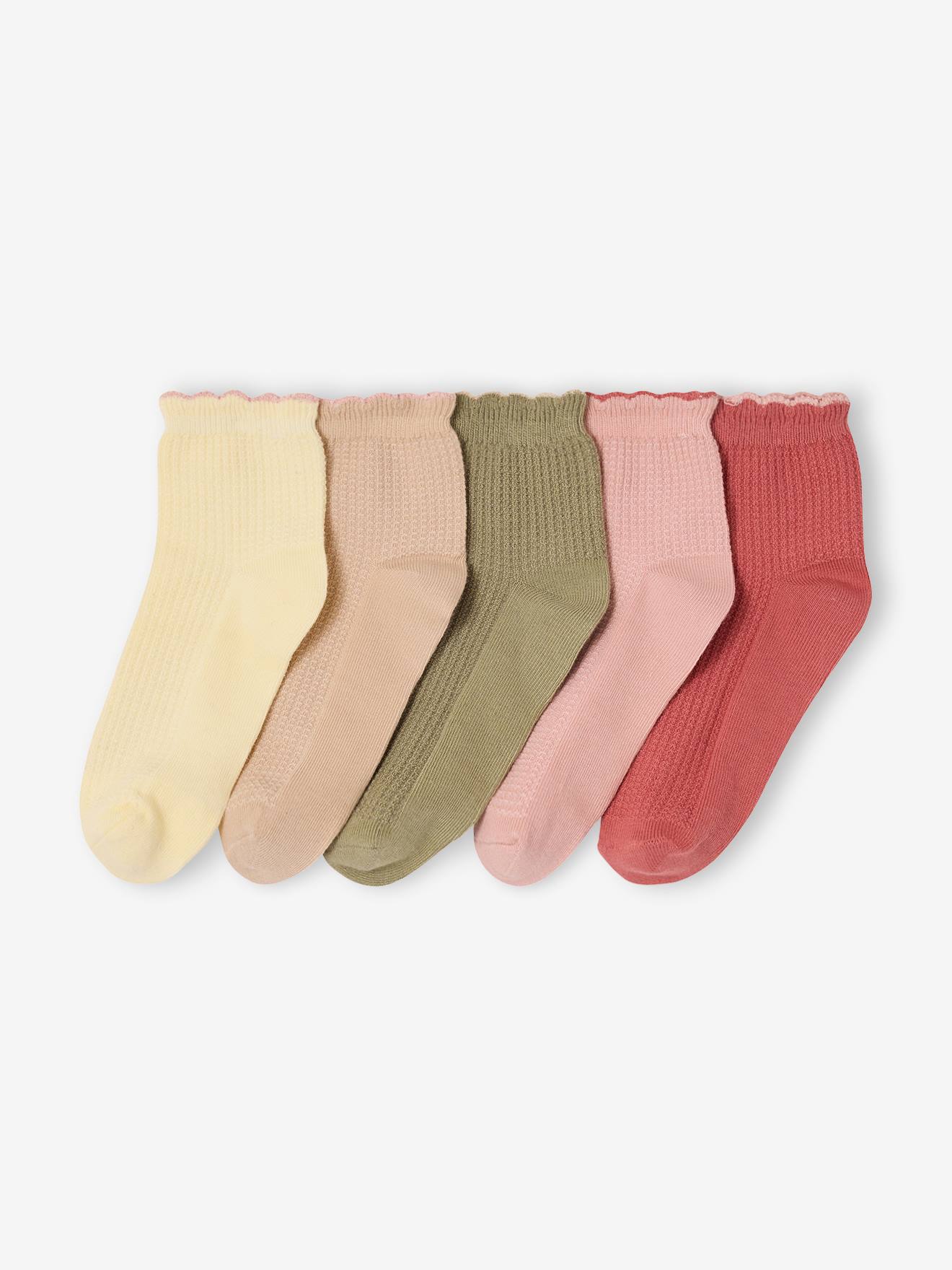 Lot 5 mi-chaussettes cotes fantaisie tomette 7$