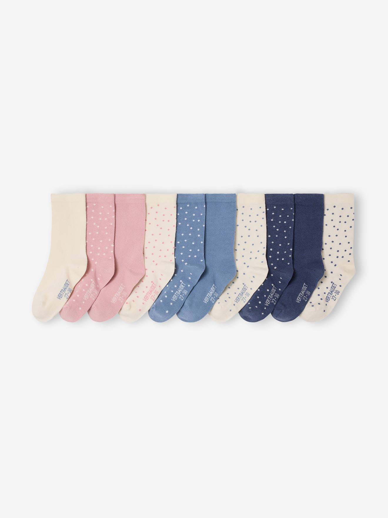 Lot 10 chaussettes fille à pois écru