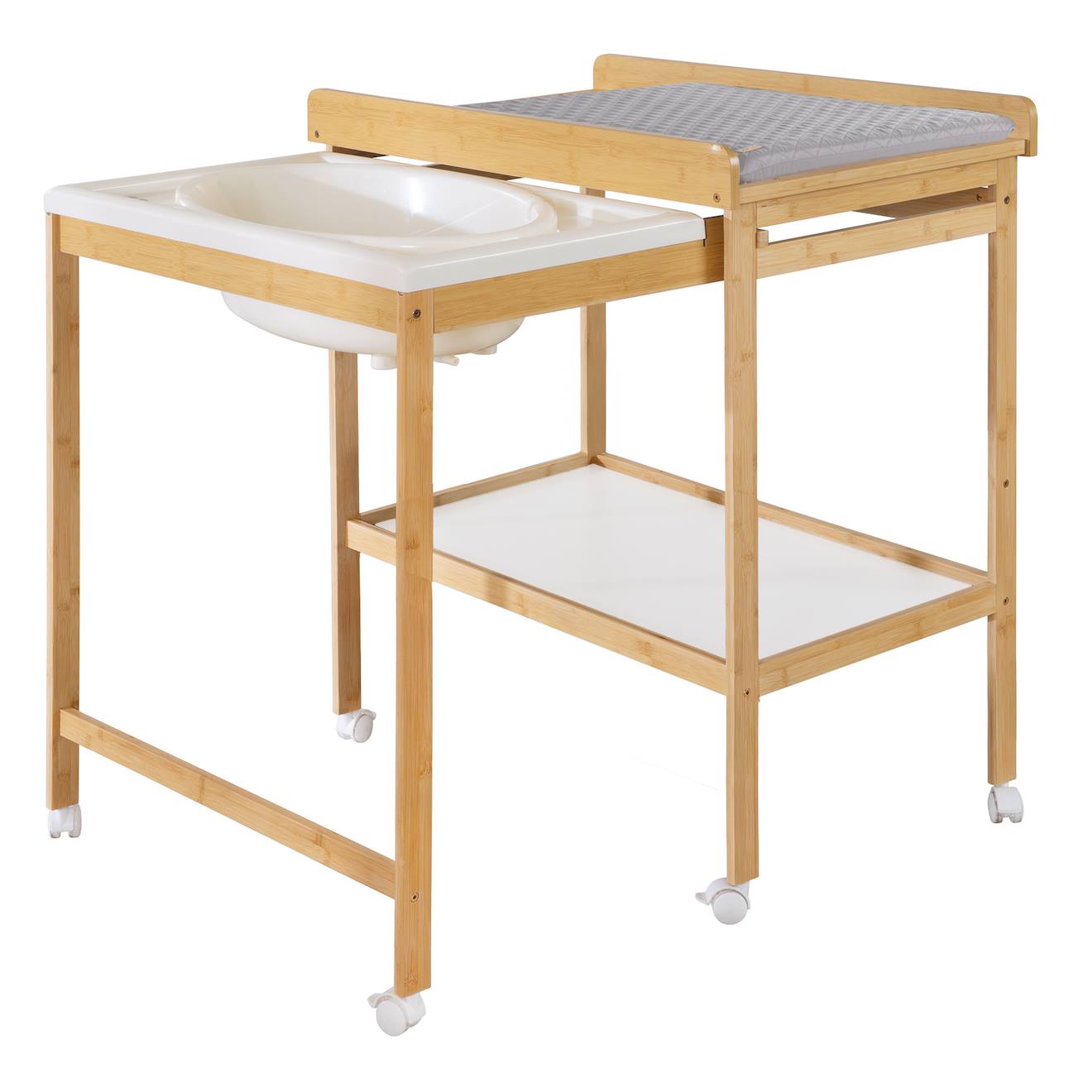 Table À Langer Avec Baignoire Coulissante + Matelas À Langer Déperlant Roba Style Bois Naturel / Gris Argenté (Roba) - Couverture