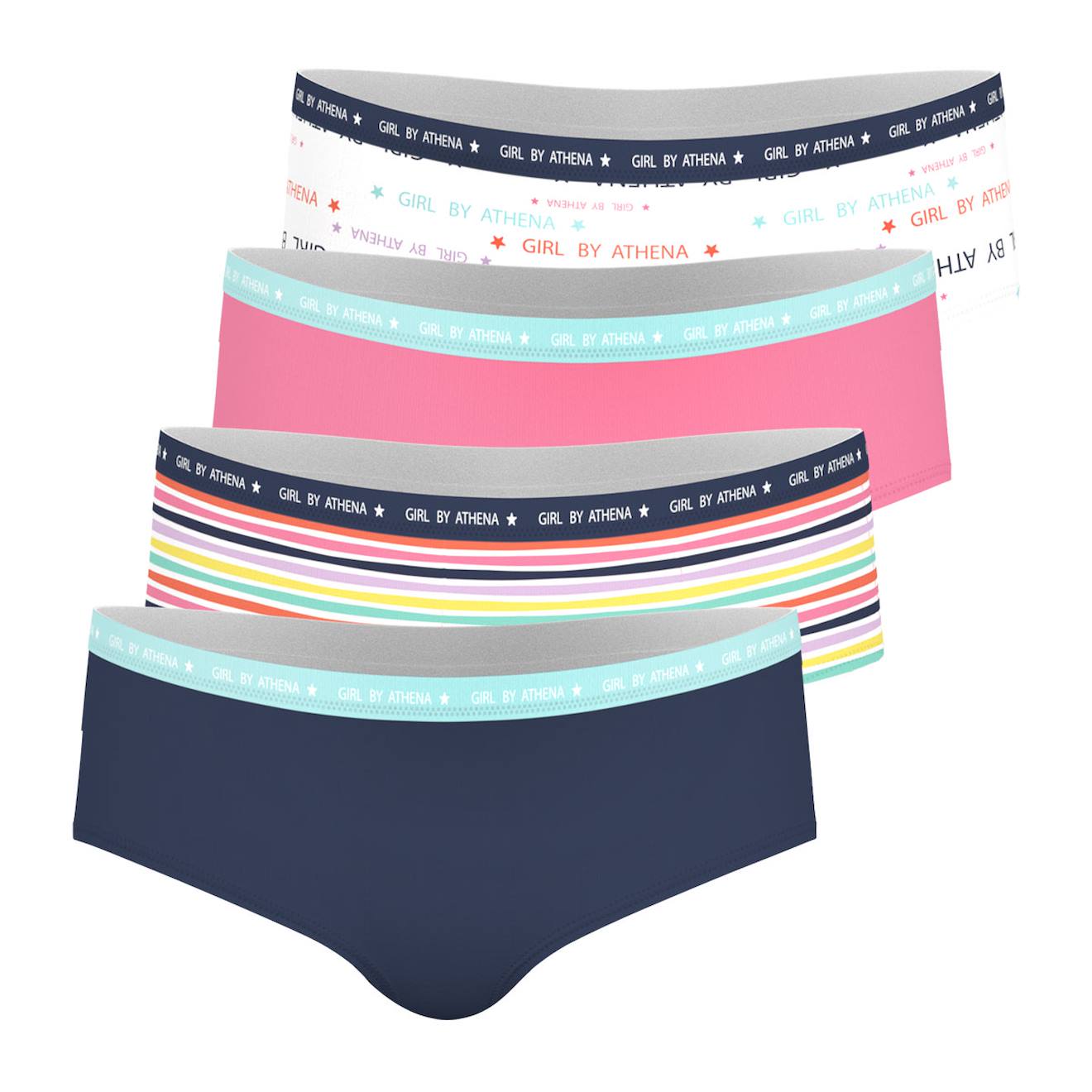 Lot De 4 Culottes Girl Maxi Format By Athena Fille Uni Bleu Minuit-imprimé Texte-