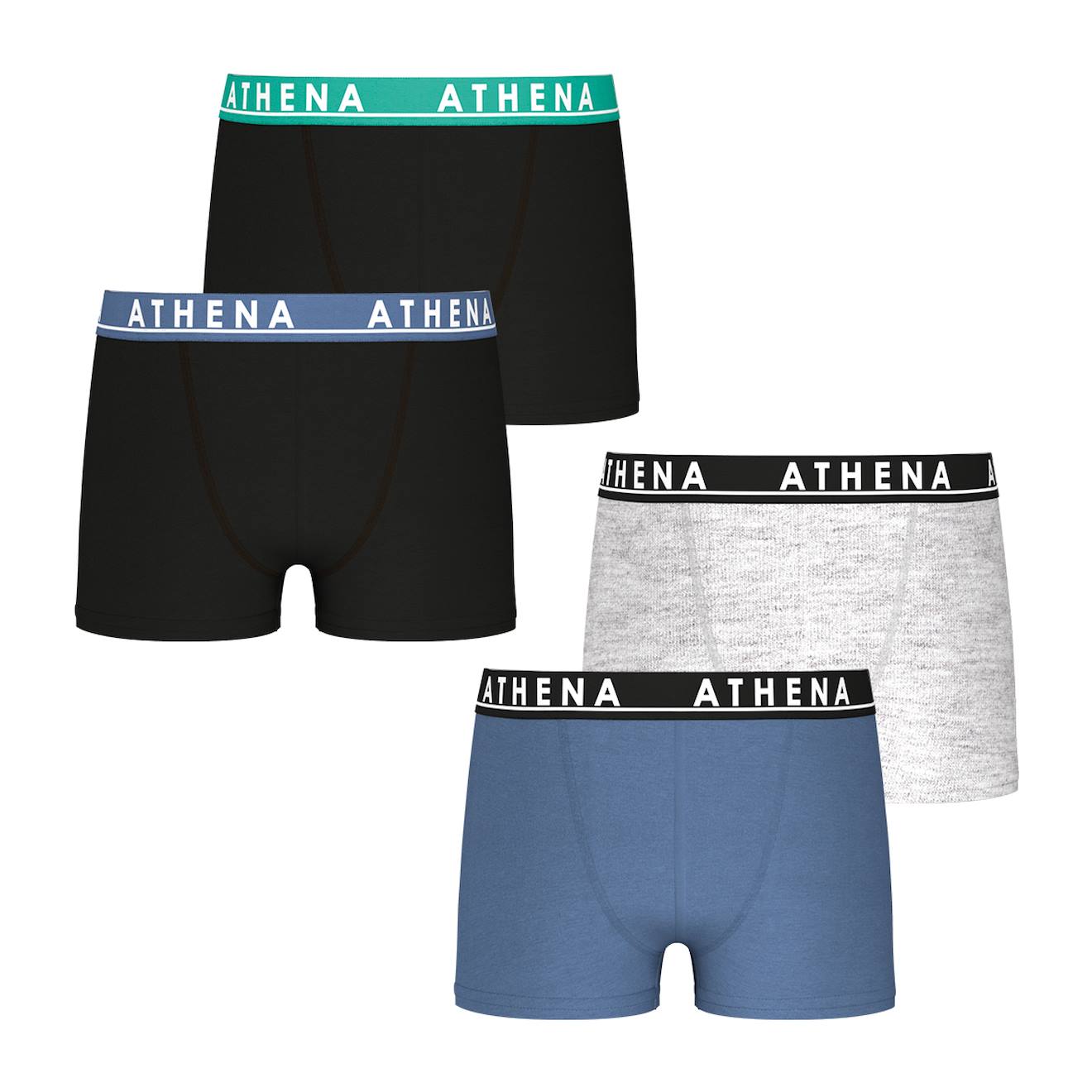 Lot De 4 Boxers Garçon Easy Color Athena Noir-bleu-chiné