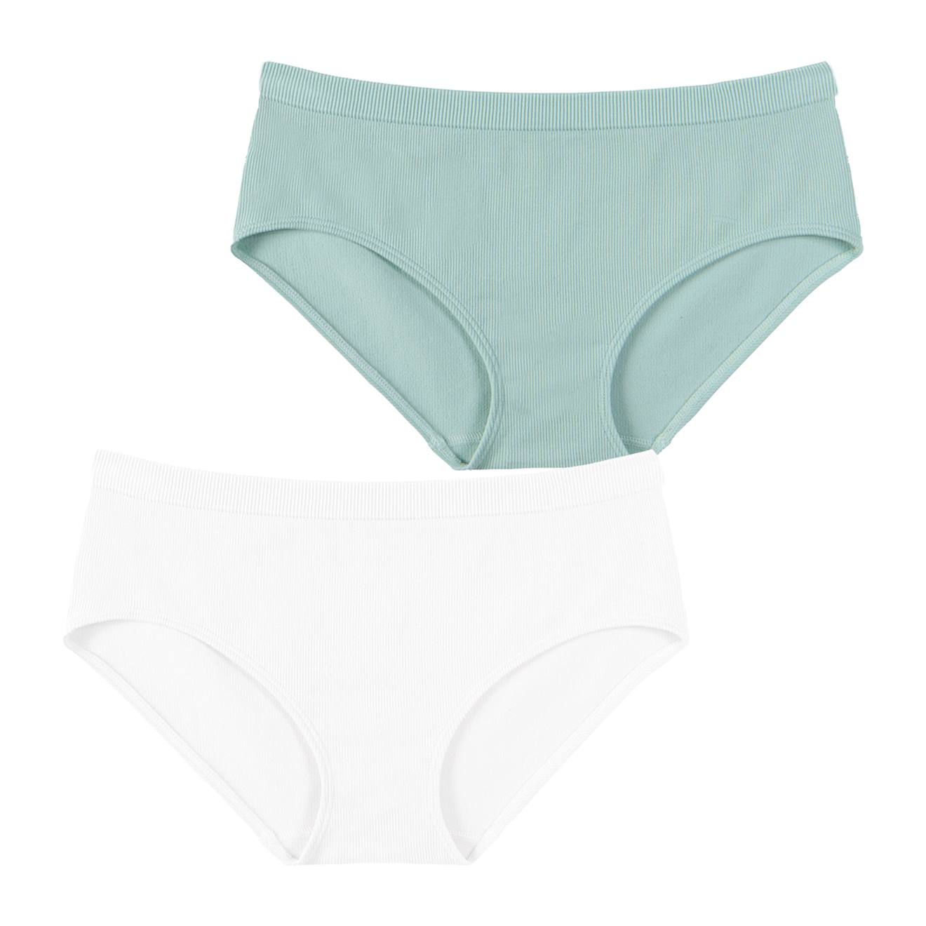 Lot De 2 Slips Fille Sans Couture Côtelés Blanc Et Bleu Nuage