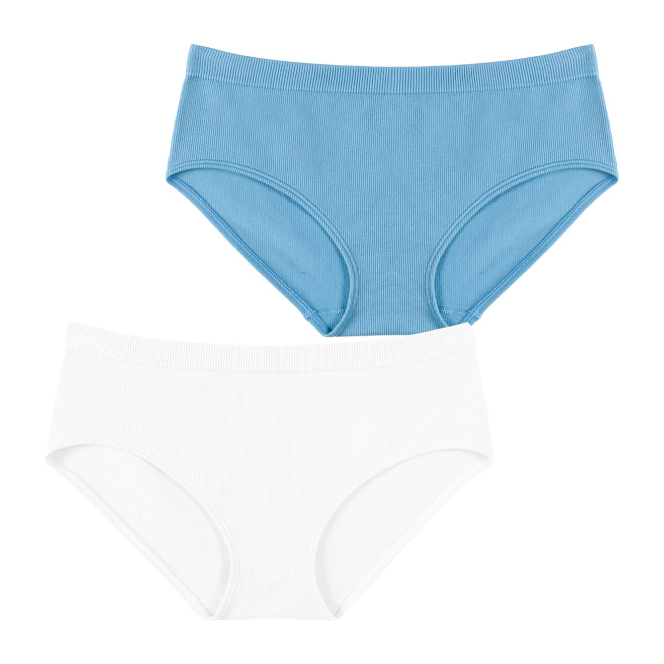 Lot De 2 Slips Fille Sans Couture Côtelés Blanc-bleu Niagara