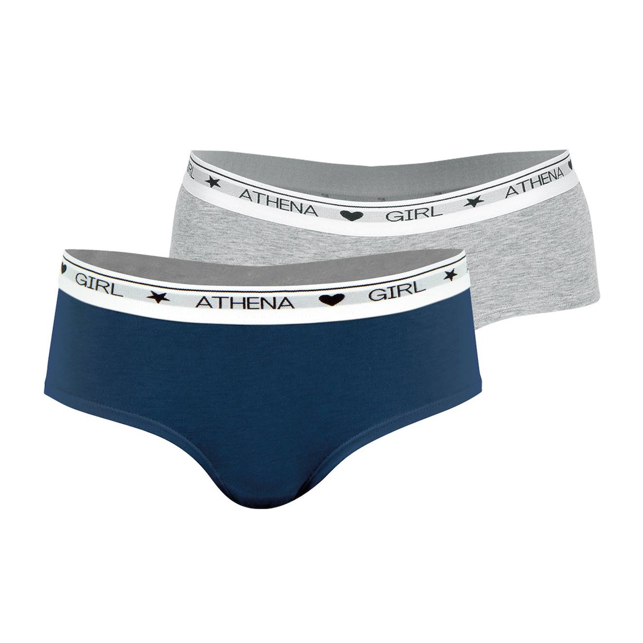 Lot De 2 Boxers Fille Coton Ultra Doux Athena Fille Bleu Titane-gris Chiné