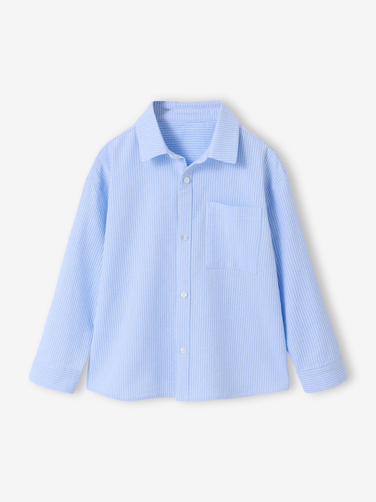 Chemise manches longues coton rayé bleu
