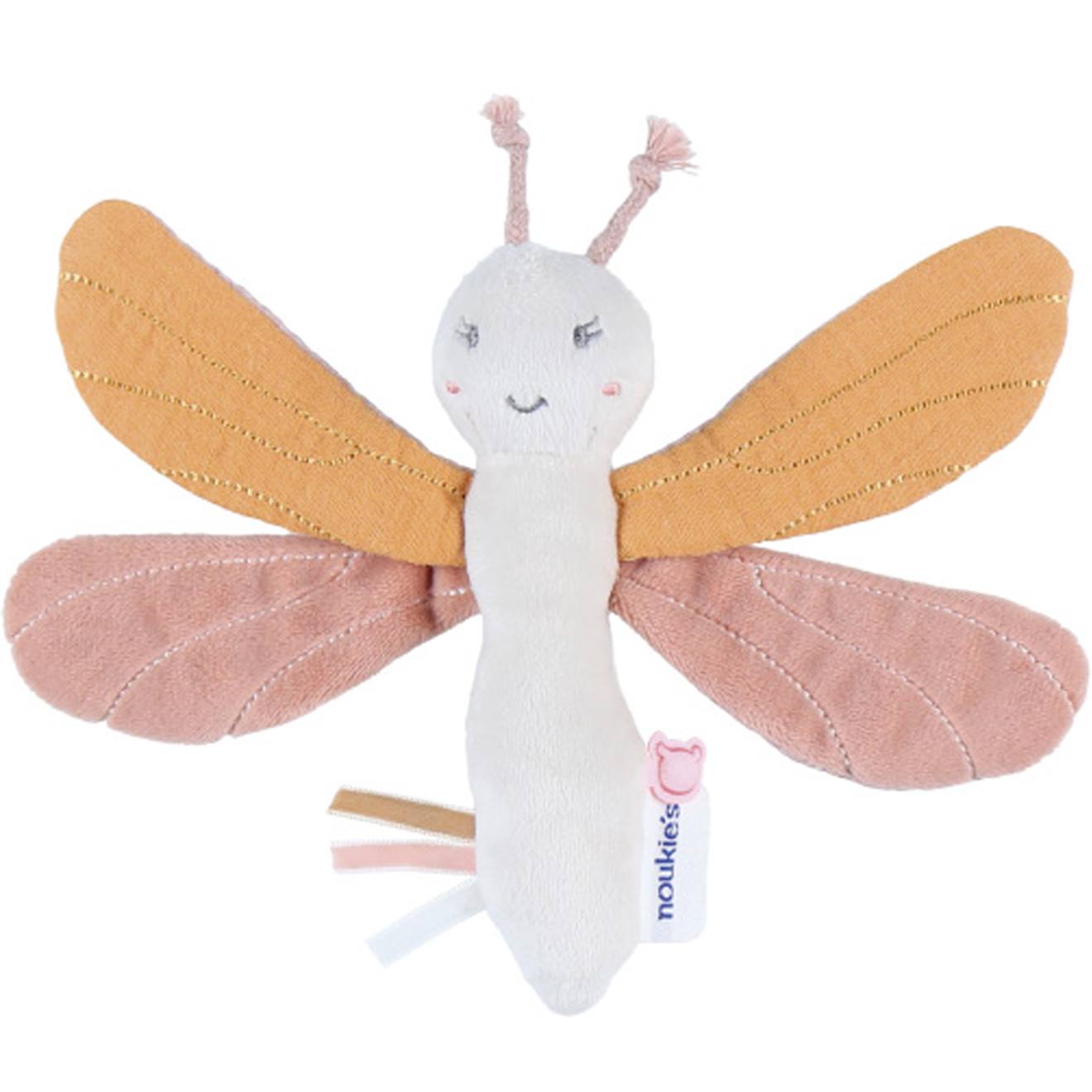 Hochet Bébé En Tissu Avec Textures Froissées – Jouet D’éveil Sensoriel Doux Dès La Naissance Rose, Écru, Ocre (Noukie's) - Image 1