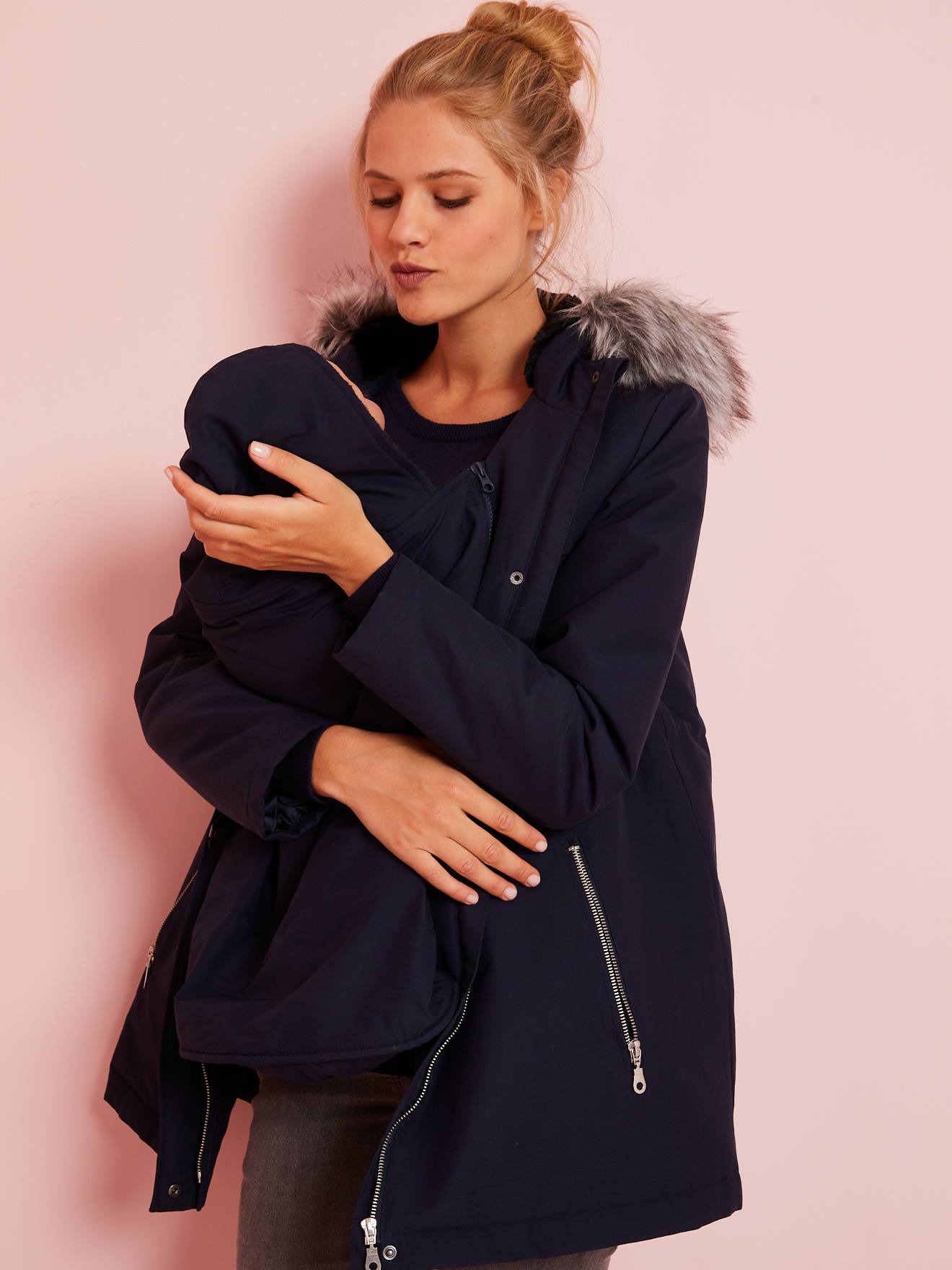 Parka évolutive grossesse et post-grossesse 3 en 1 bleu encre