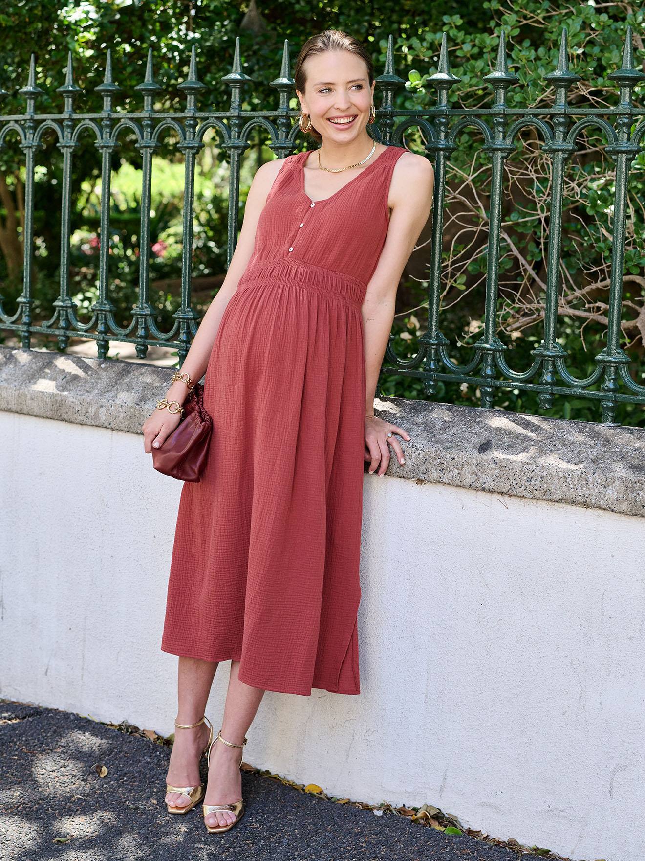 Robe longue grossesse et allaitement terracotta