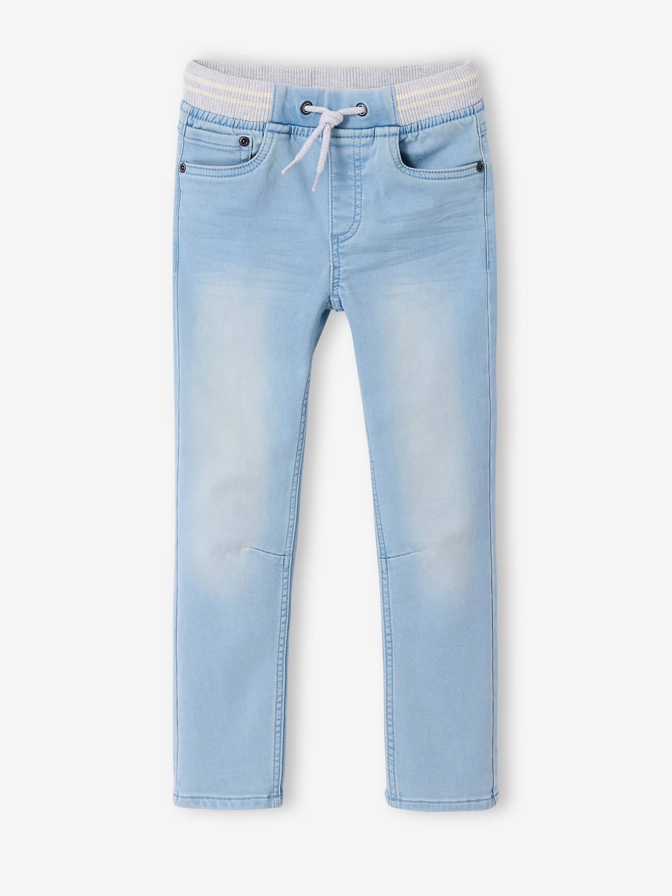 Jean garçon droit facile à enfiler denim effet molleton denim bleached