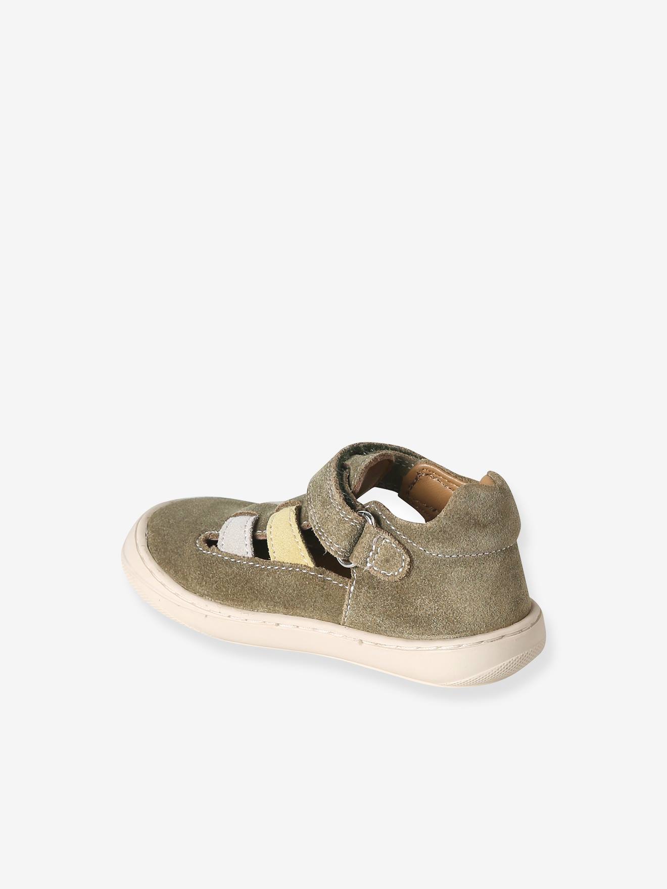 Chaussures premiers pas bébé à scratchs kaki