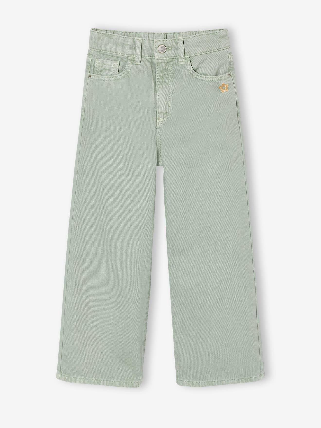 Pantalon fille large couleur vert de gris 19 €