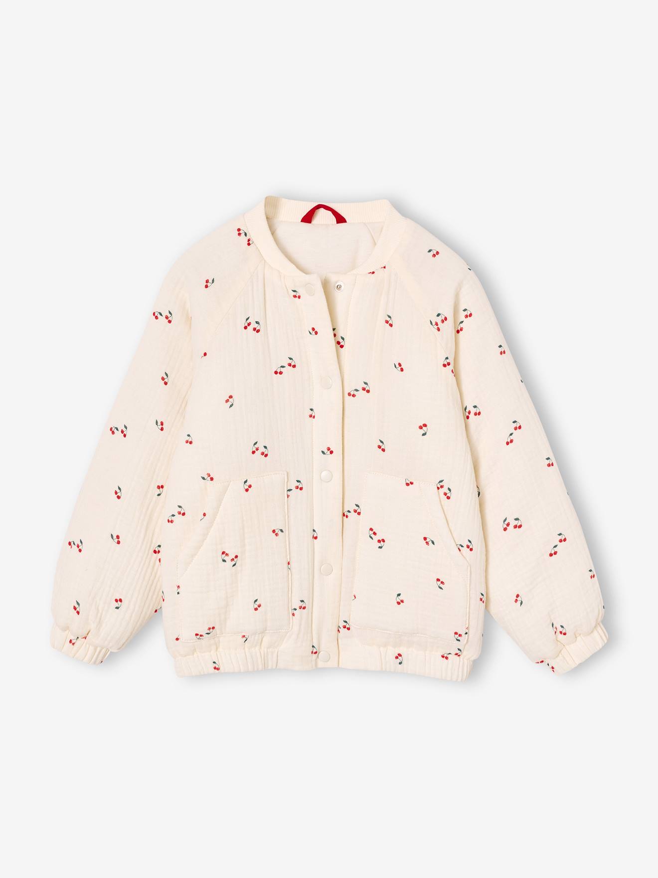Blouson matelassé style bomber en gaze de coton fille vanille