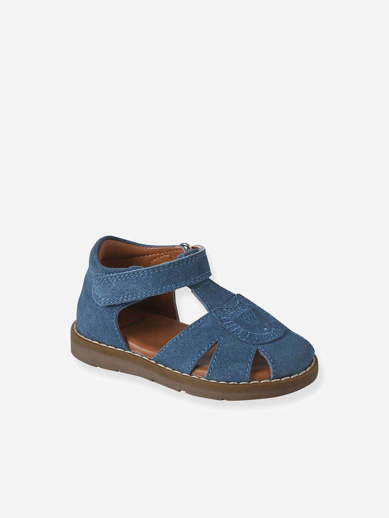 Sandales bébé fermées cuir à scratchs bleu jean Sandales bébé fermées cuir à scratchs bleu jean