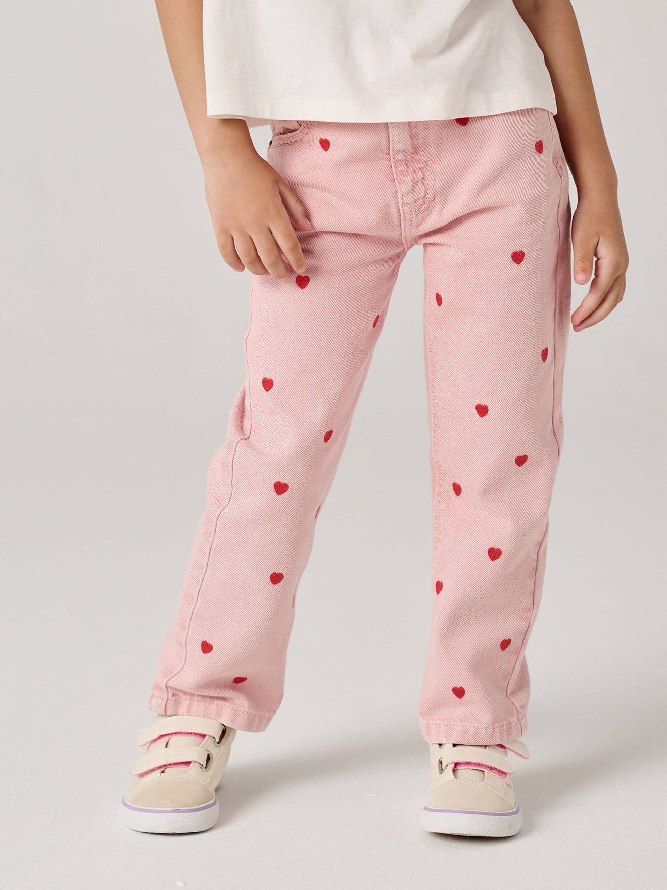 Pantalon mom fille brod rose poudr 16 €