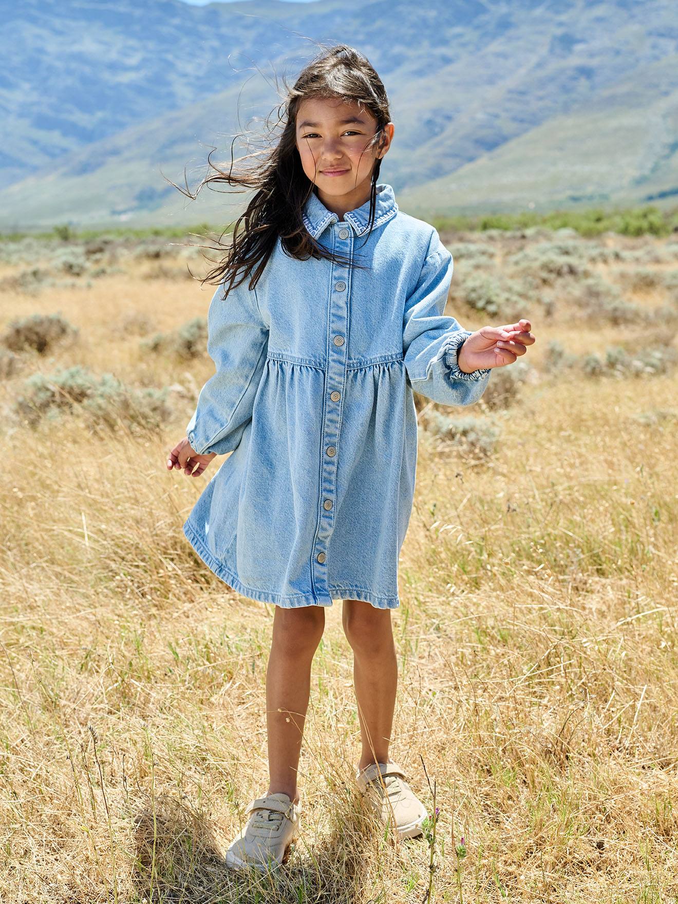 Robe fille en denim double stone
