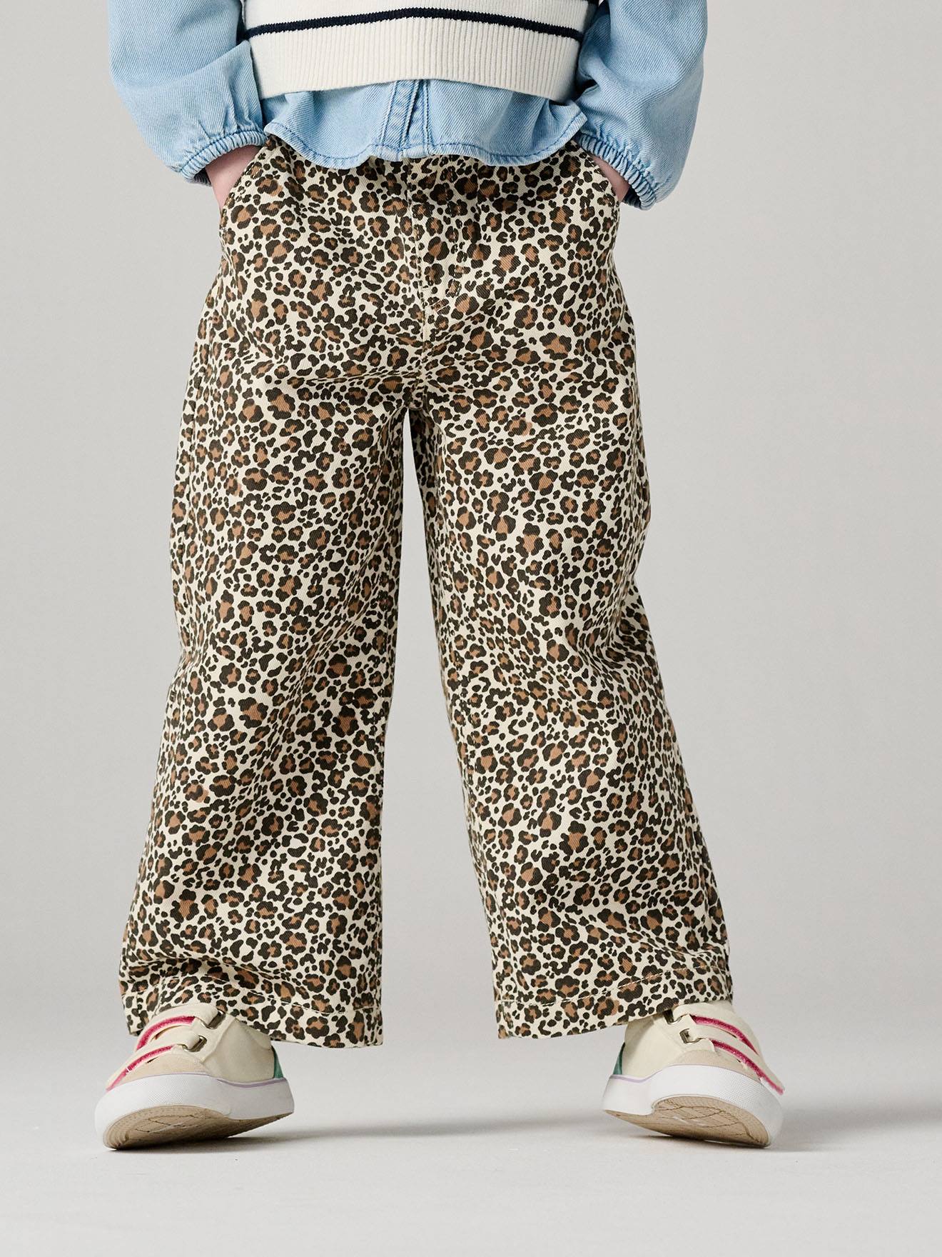 Pantalon fille large imprimé vanille