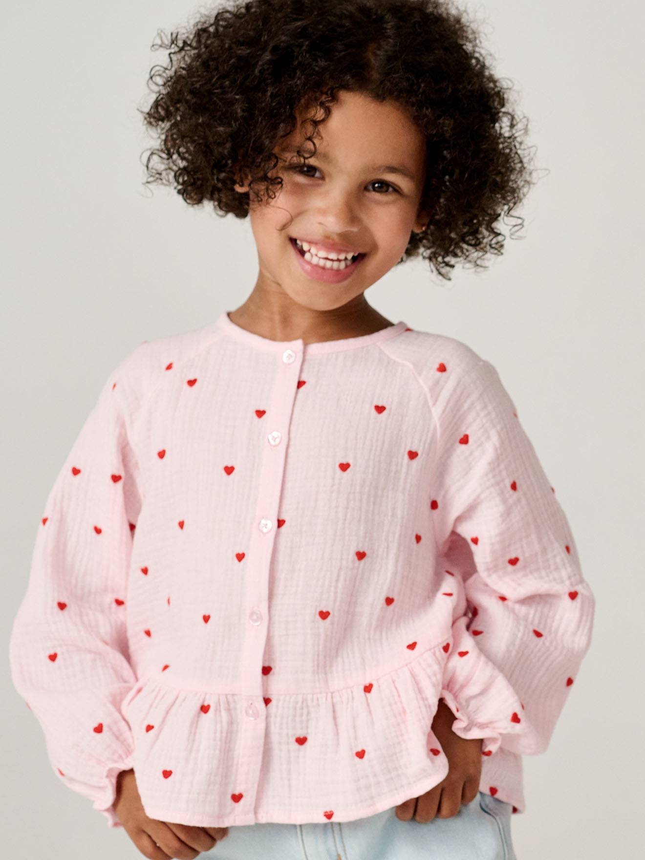 Chemise fille en gaze de coton rose pâle