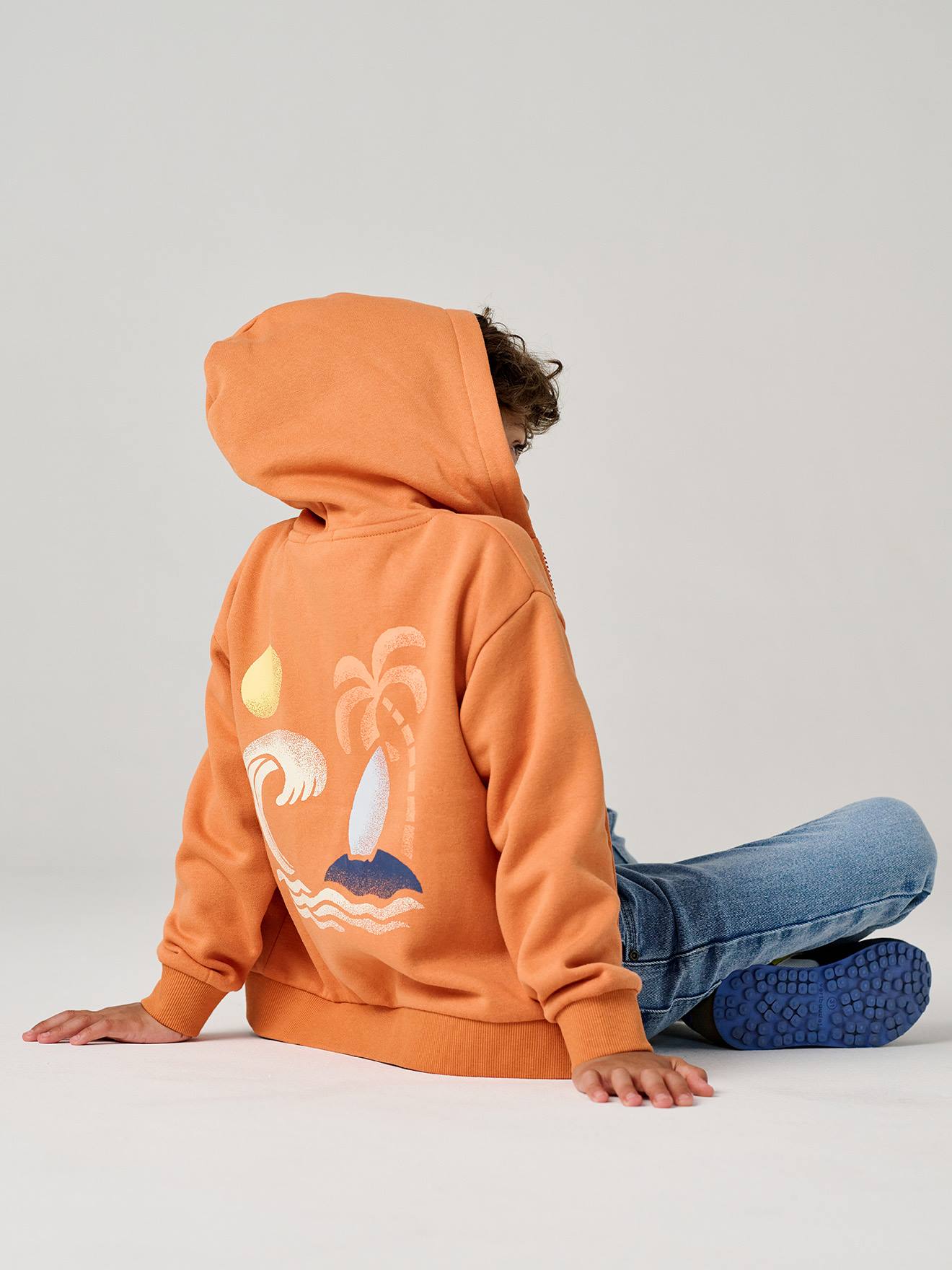Sweat zippé garçon capuche orange