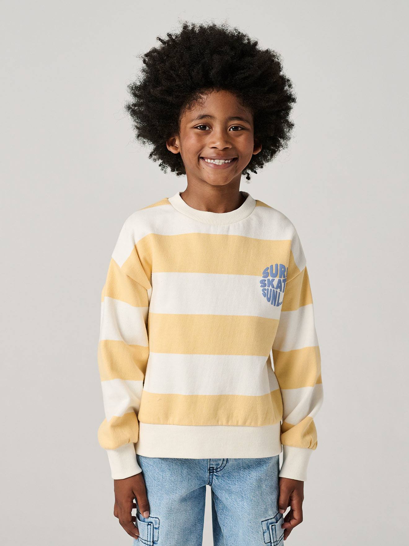 Sweat garçon rayé motif placé rayé jaune