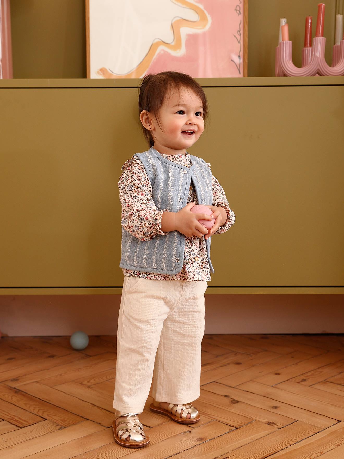 Pantalon bébé fille maille froissée écru