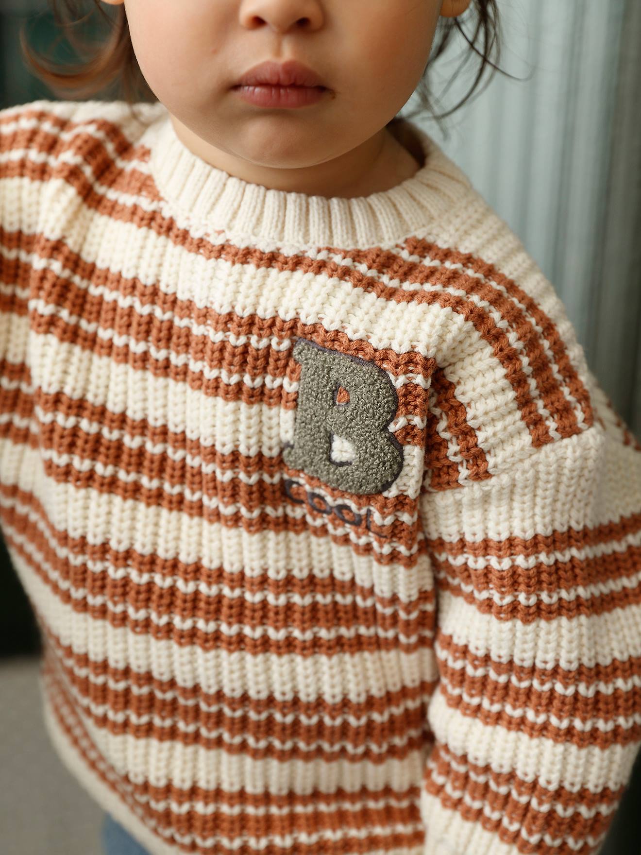 Pull bébé garçon rayé coton rayé beige
