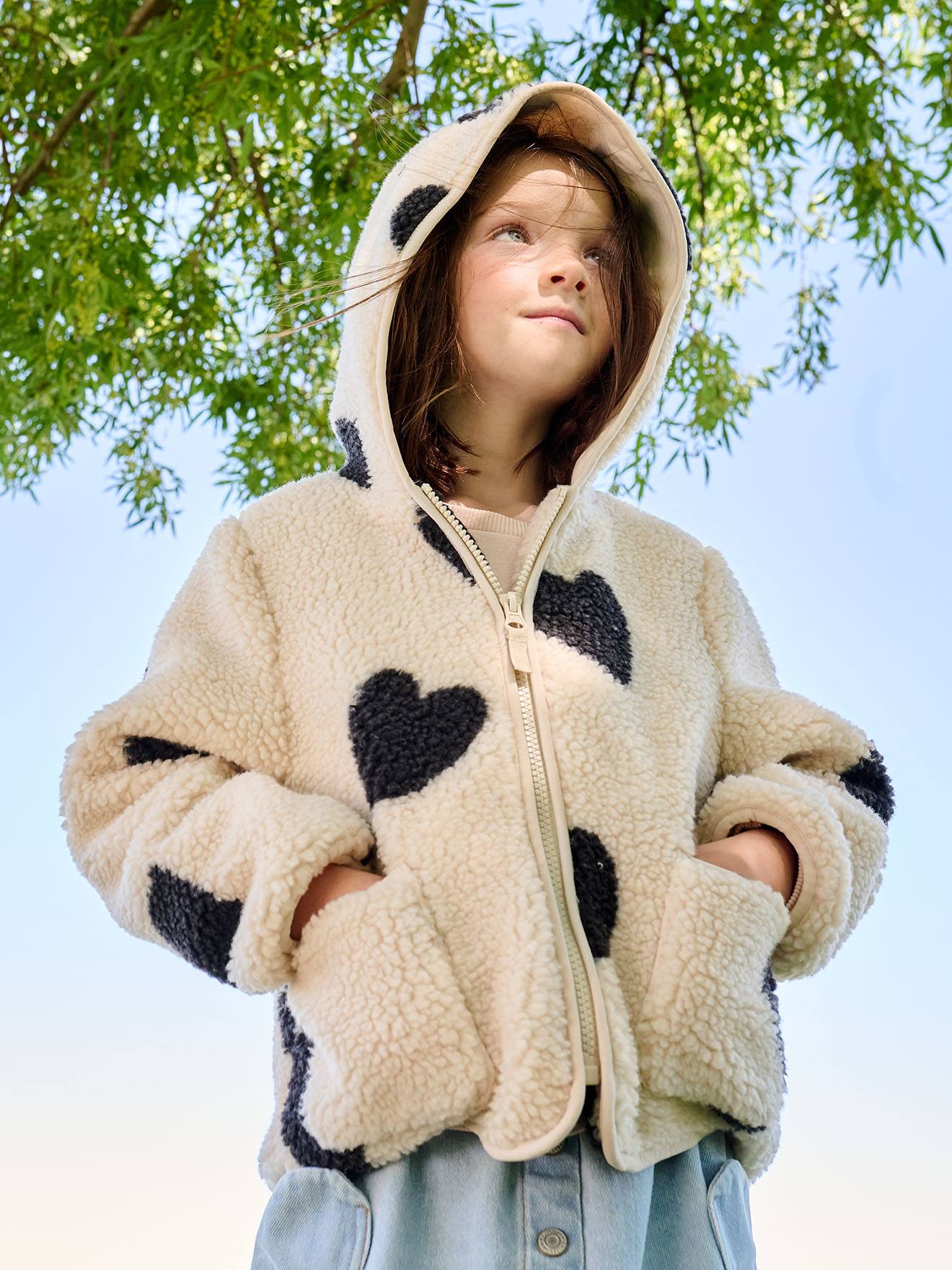 Veste fille sherpa motifs écru