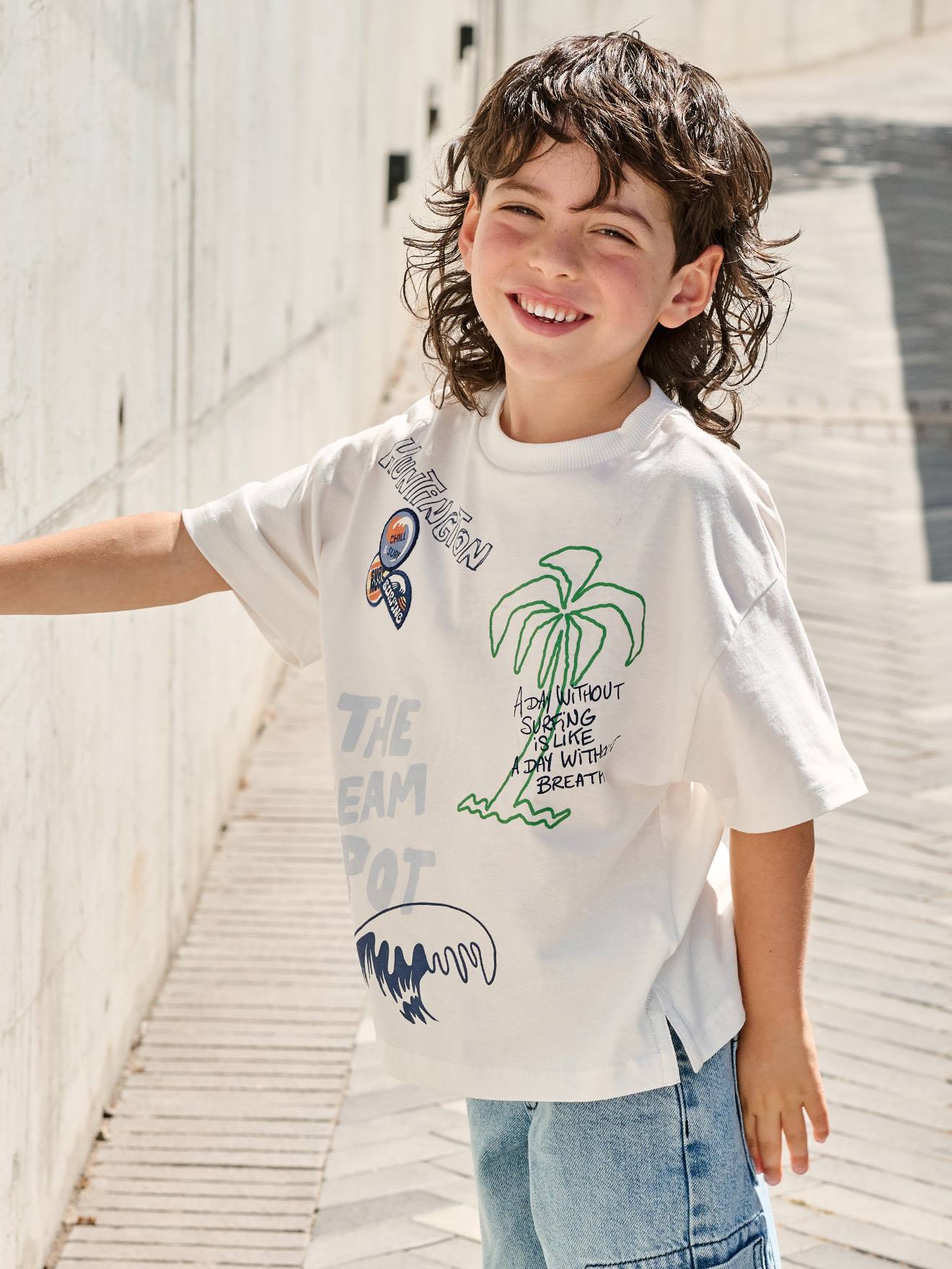 T-shirt manches courtes surf écru