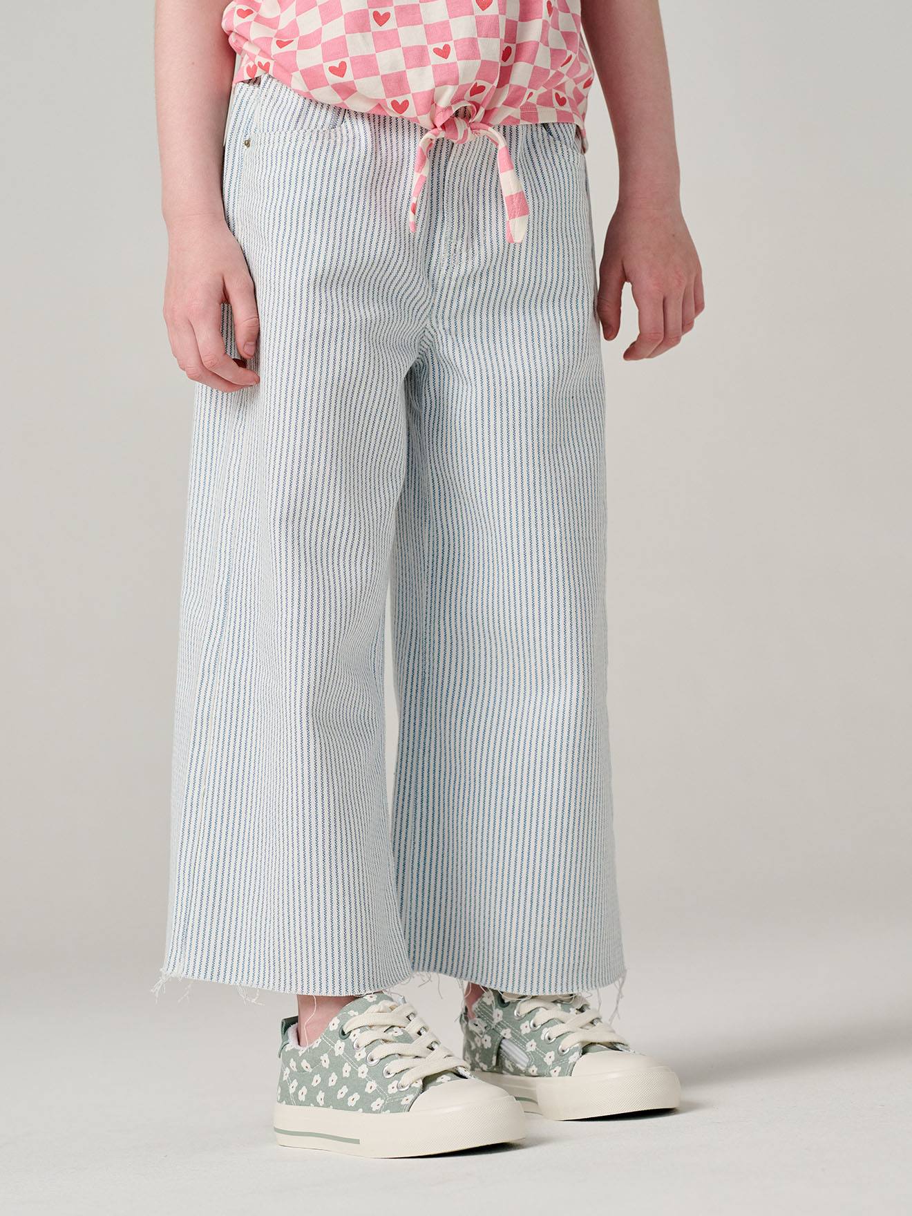 Pantacourt fille coton rayé bleu