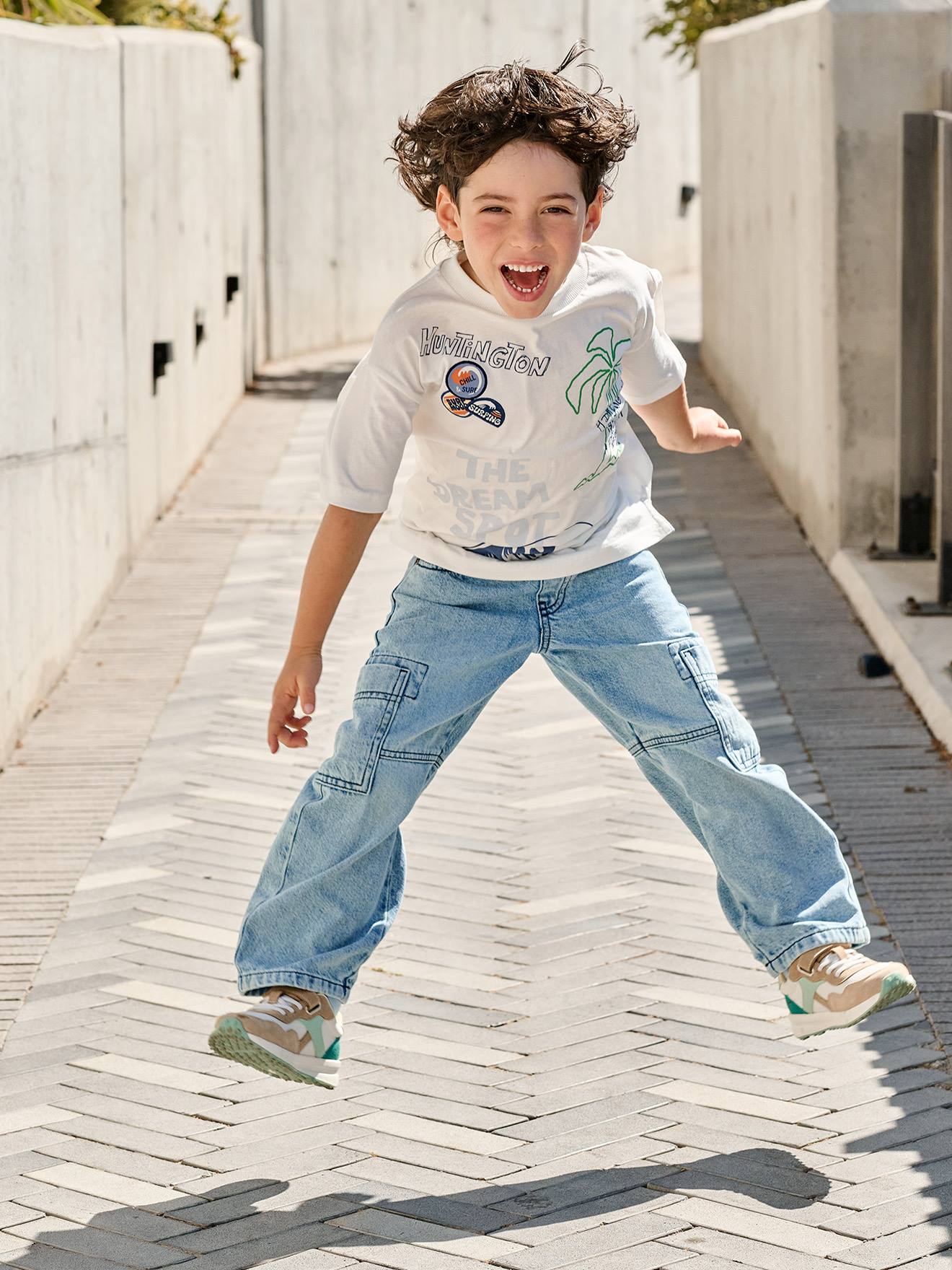 Pantalon battle garçon en denim double stone