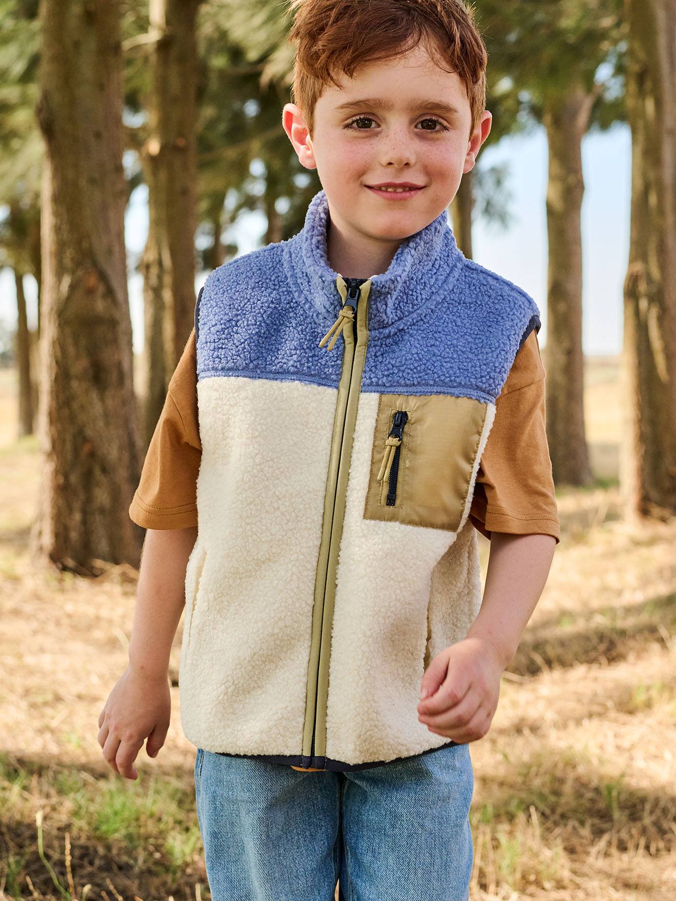 Gilet garçon sans manches en sherpa multicolore