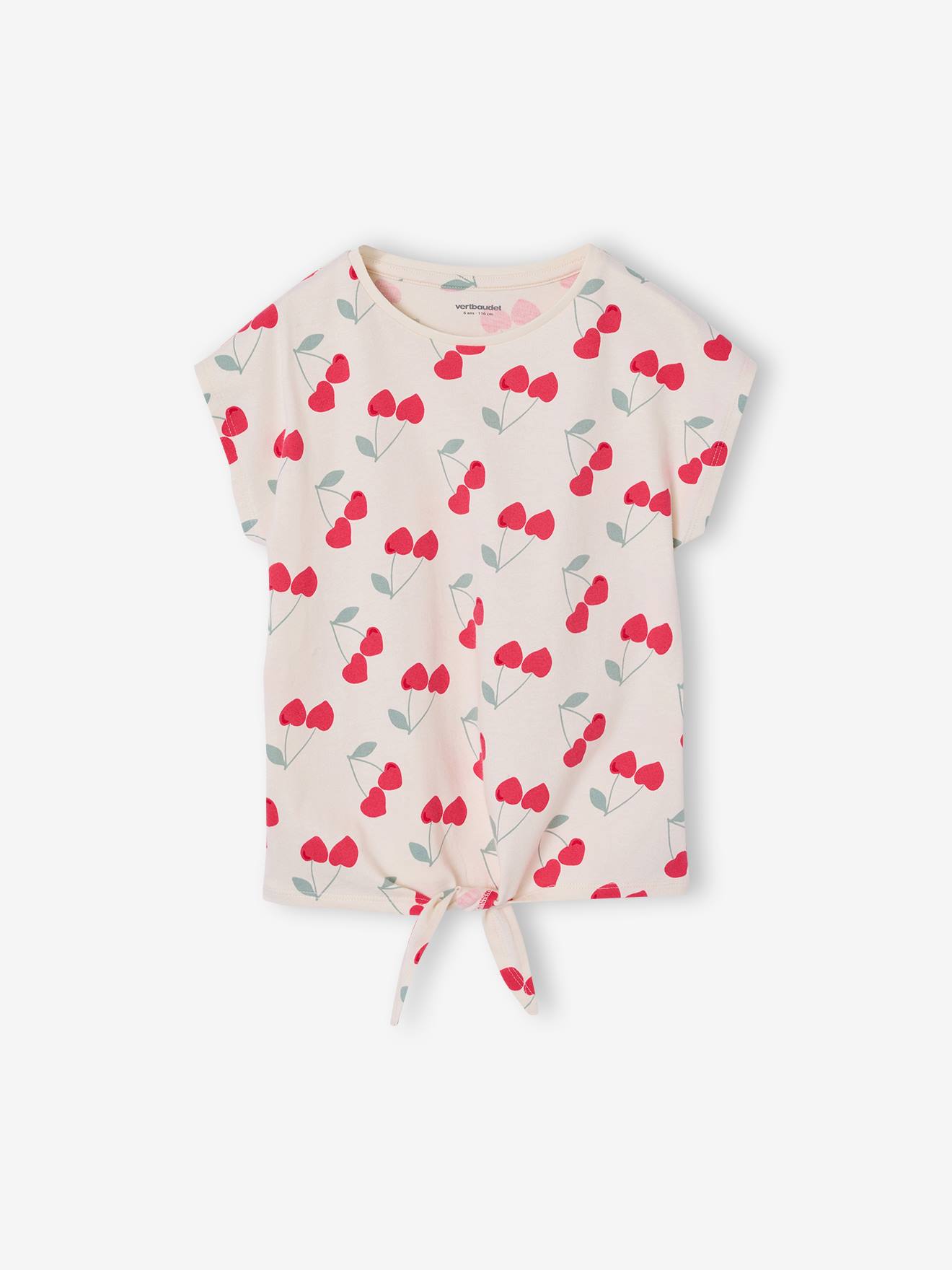 T-shirt fille imprimé noeud fantaisie manches courtes blanc